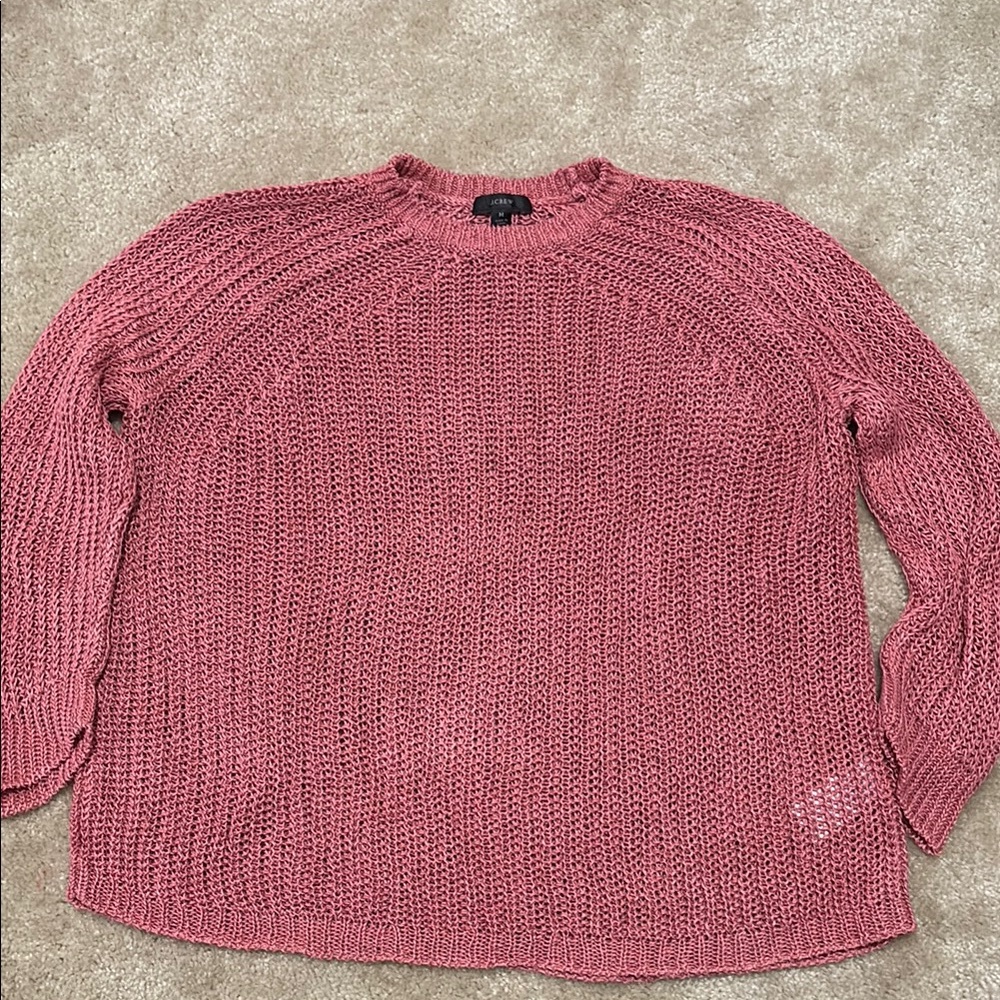 J. Crew Pink Chunky Knit Crew Neck Sweater - linen